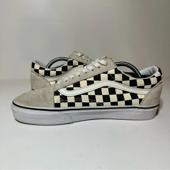 VANS Old Skool Checkerboard White Black Shoes Womens size 8 Suede (199 Box 24) - Picture 3 of 9